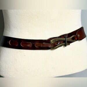 36in Vintage Brass Nautical Pelican Hook Darker Brown Leather Belt
